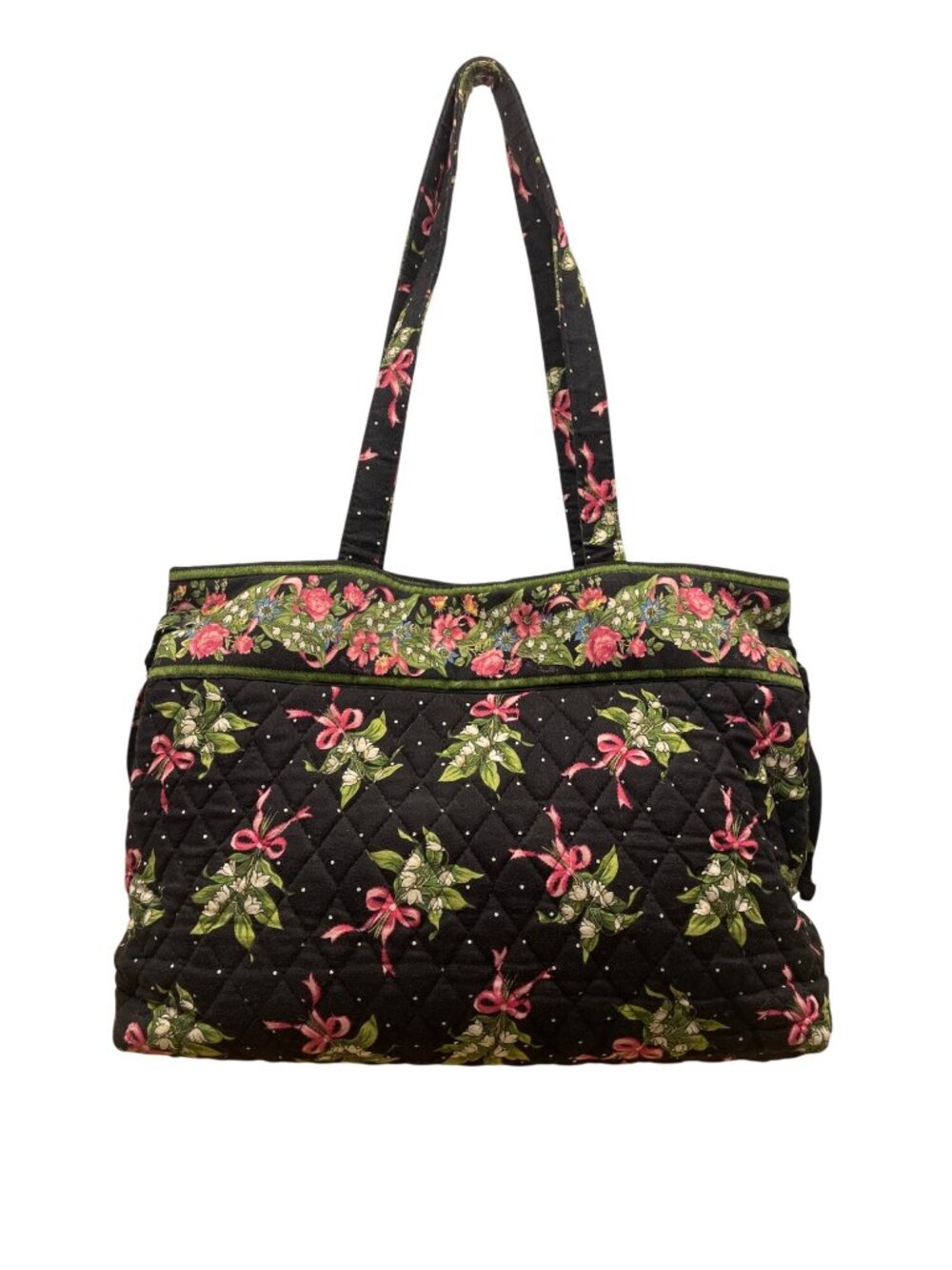 Vera Bradley Women’s Black & Green Quilted Cotton Floral Shoulder Tote Bag - Picture 3 of 13